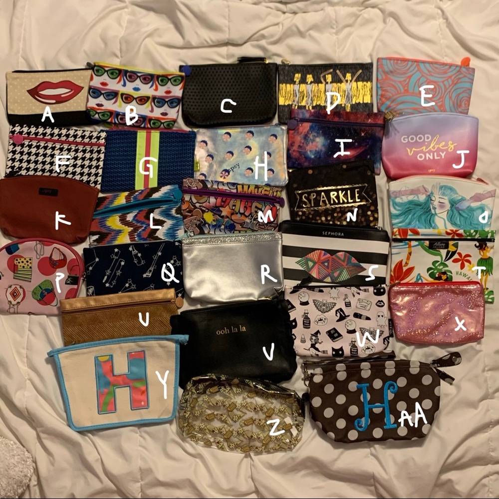 makeup bag collection!!